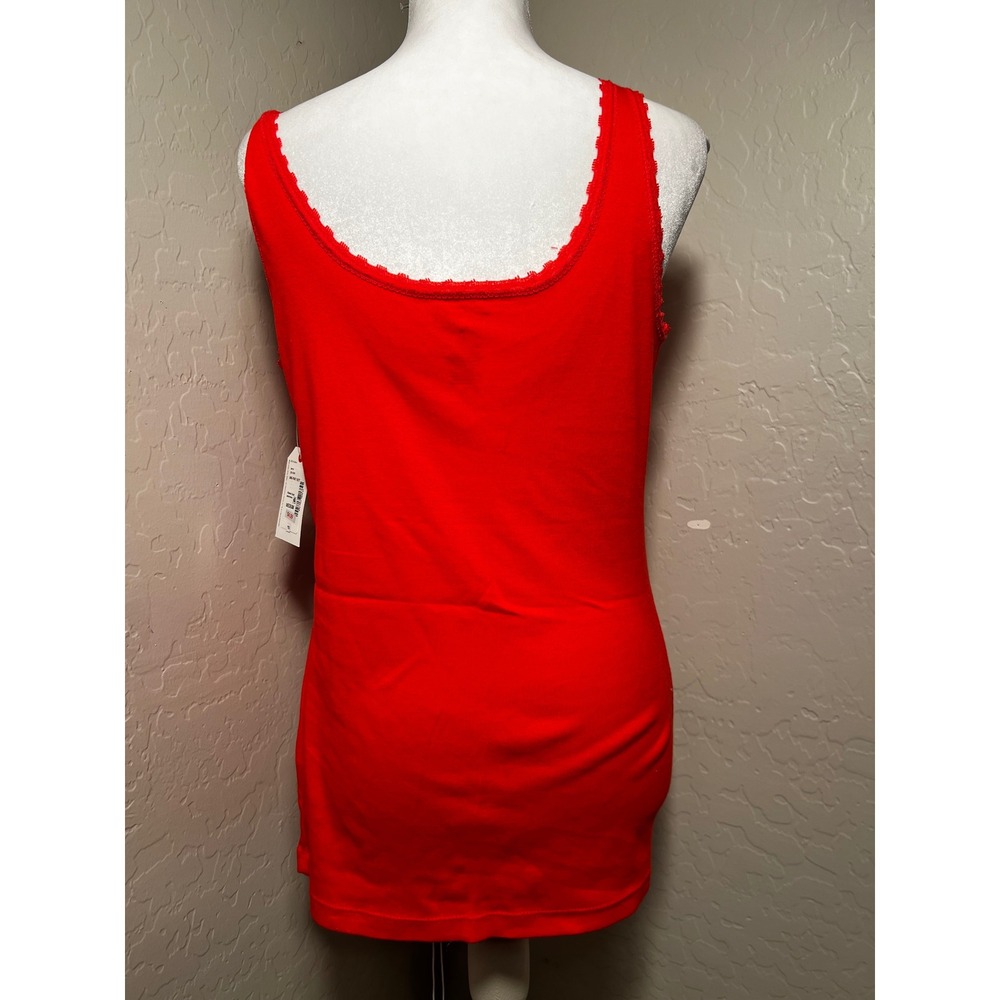 St. John's Bay Women Red Ribbed Cotton Tank Top Lace Trim Scoop Neck Medium NWT - Picture 3 of 4